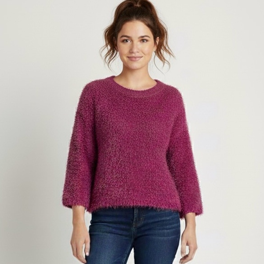 Vintage Y2K Magenta Purple Eyelash Textured Pullover Sweater - Medium